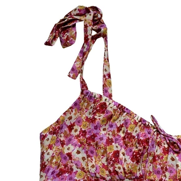 For Love & Lemons Red and Pink Floral Felicia Mini Dress US L - Picture 5 of 16